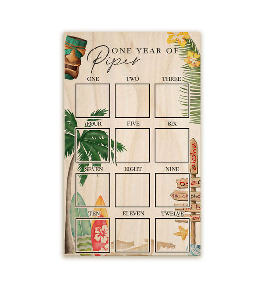 Luau Surf Board First Year Photo Board