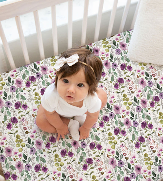 Purple Floral Crib Sheet