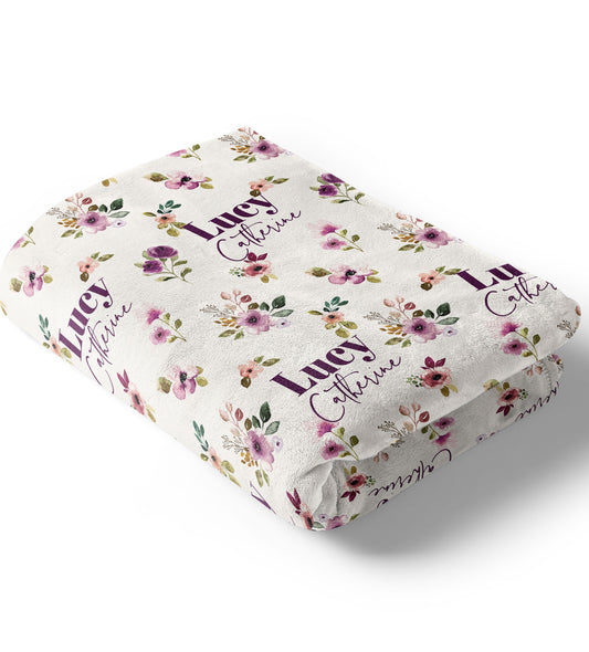 Purple Floral- Minky Blanket