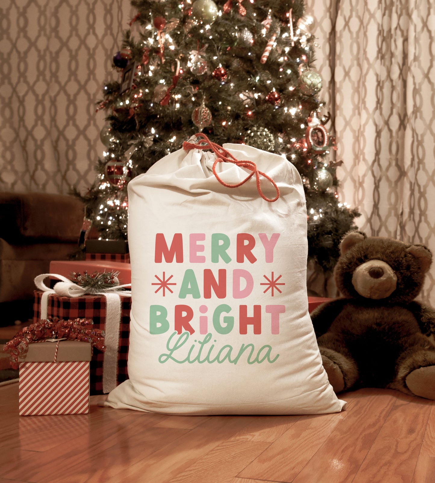 Jumbo Drawstring Santa Sacks Personalized Christmas Gift Bag