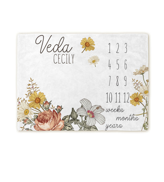 Veda Collection - Vintage Rose Milestone Blanket
