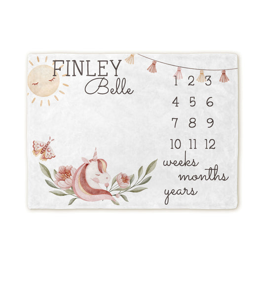 Unicorn Floral Milestone Blanket