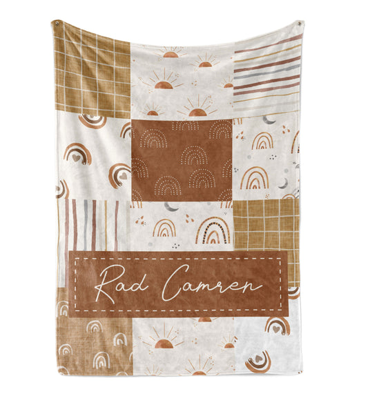 Rustic Rain Collection - Plush Patchwork Name Blanket