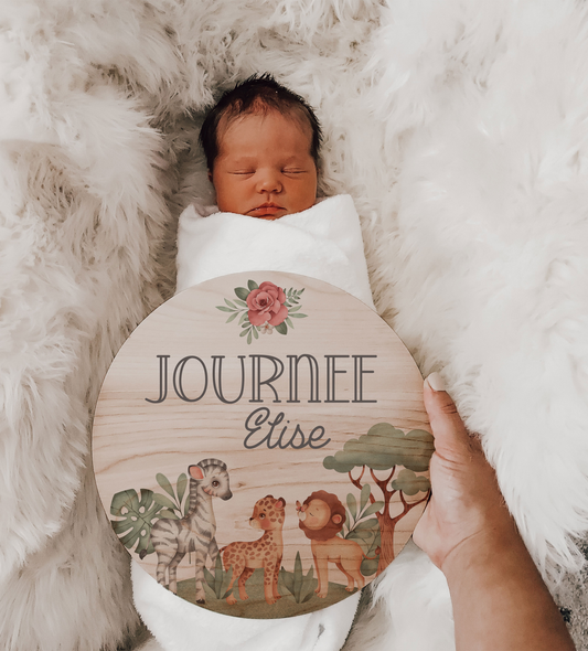 Safari Pink Name Announcement Sign