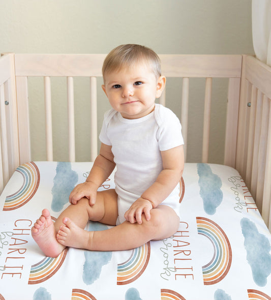 Rainbow Clouds Personalized Crib Sheet