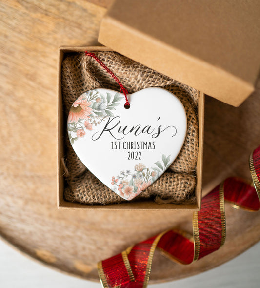 Boho Floral Baby First Christmas Ornament