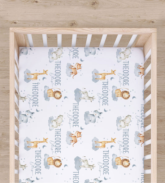 Safari Animals Personalized Crib Sheet