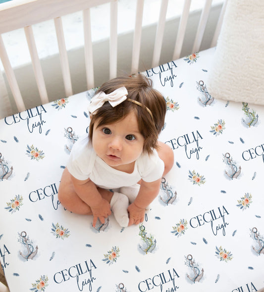 Sail Away Nautical Floral Crib Sheet