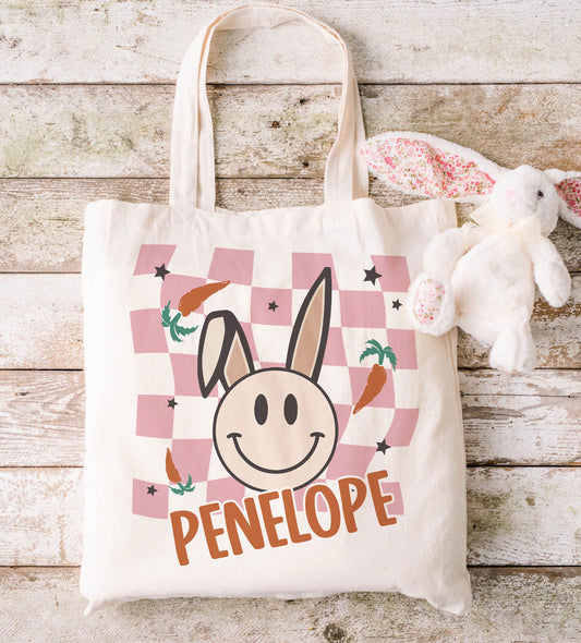 Smiley Bunny Pink Personalized Easter Tote