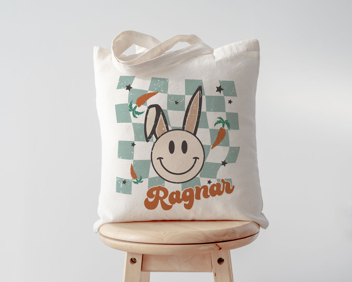 Smiley Bunny Blue Personalized Easter Tote.