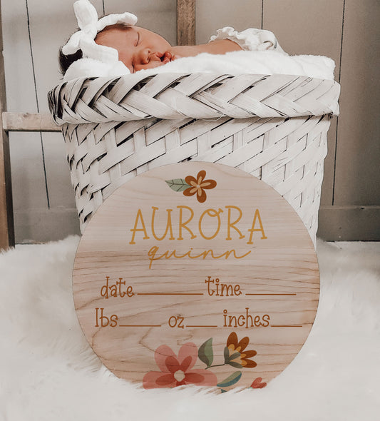 Aurora Collection - Sunshine and Flowers- Birth Stats Sign