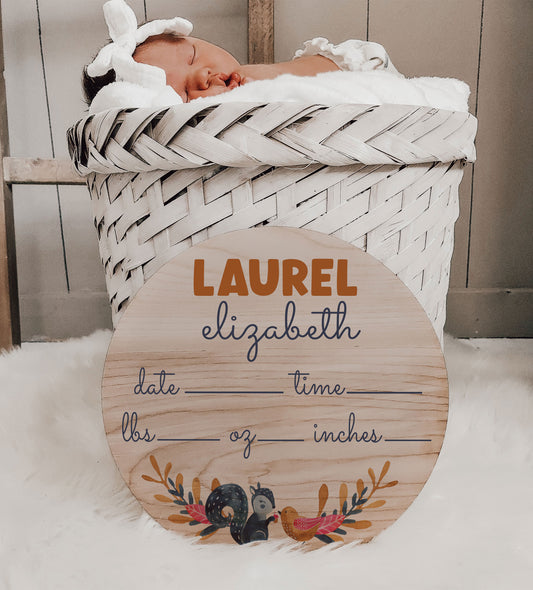 Whimsical Woodland Birth Stats Sign