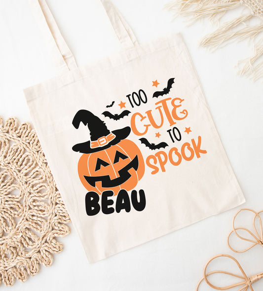 Too Cute to Spook Custom Name Halloween Trick or Treat Bag
