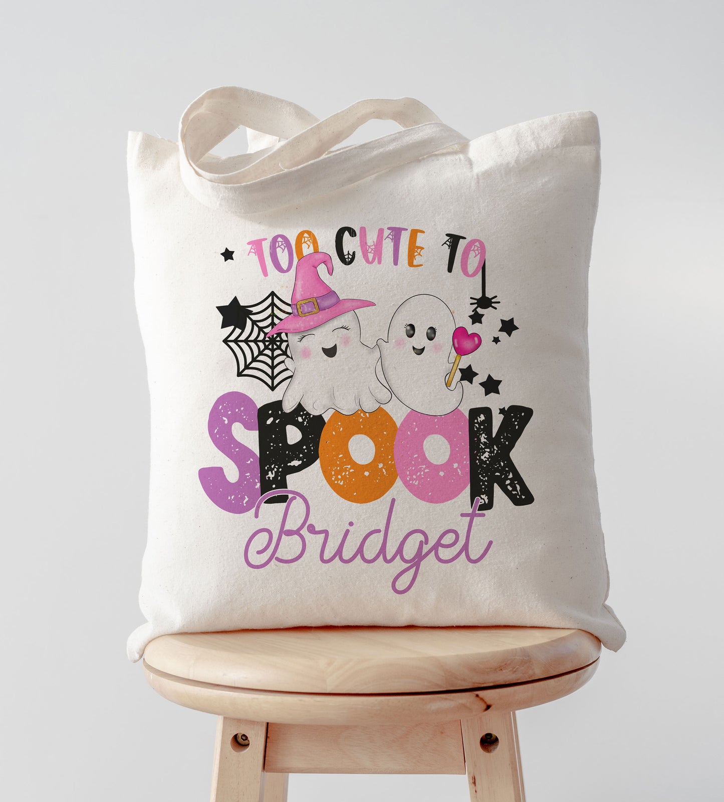 Too Cute to Spook Custom Name Halloween Trick or Treat Bag