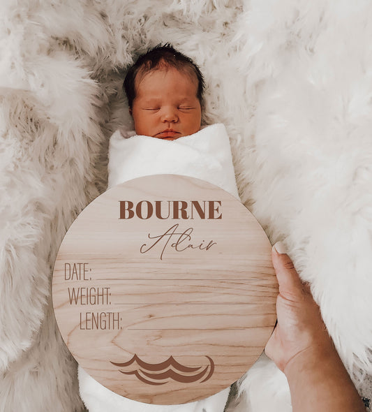 Waves Engraved Birth Announcement