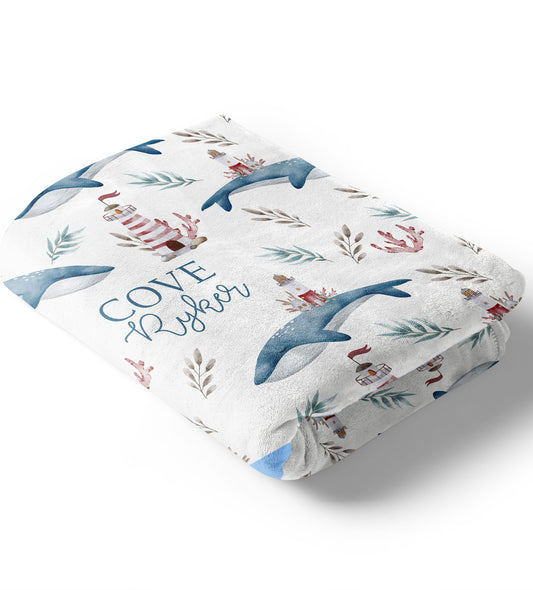 Whales & Lighthouse- Minky Blanket