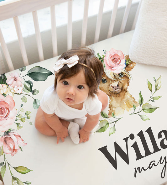 Highland Cow Personalized Crib Sheet