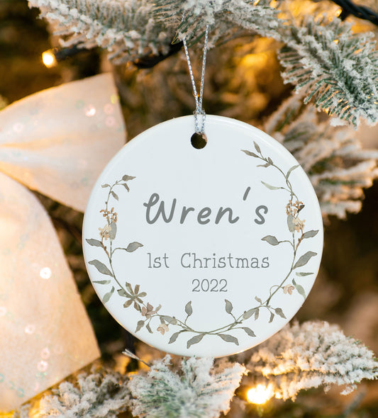 Personalized Wreath Baby First Christmas Ornament