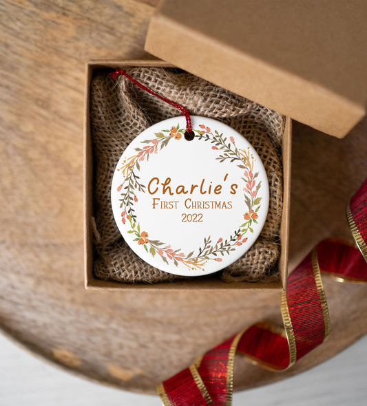 Woodland Wreath Baby First Christmas Ornament